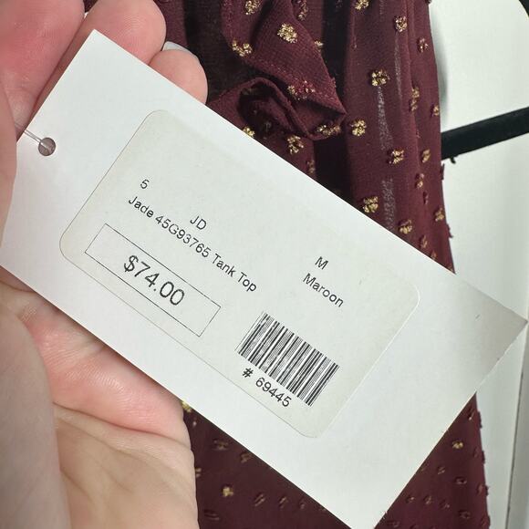 NEW Jade Melody Tam Women's Maroon Gold Swiss Dot Ruffle Tank Top Size Medium - Picture 3 of 10